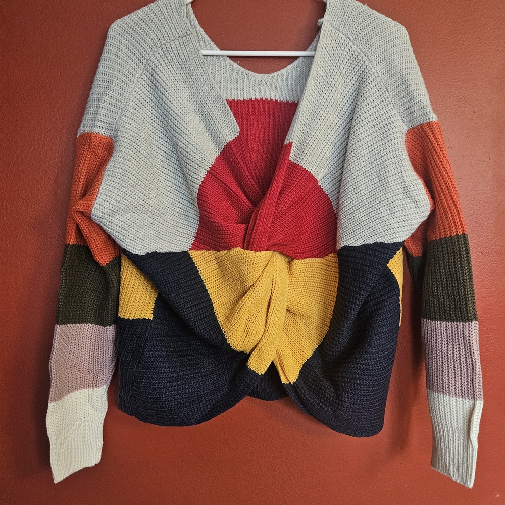 Full Circle Trends colorblock swirl knit pullover sweater